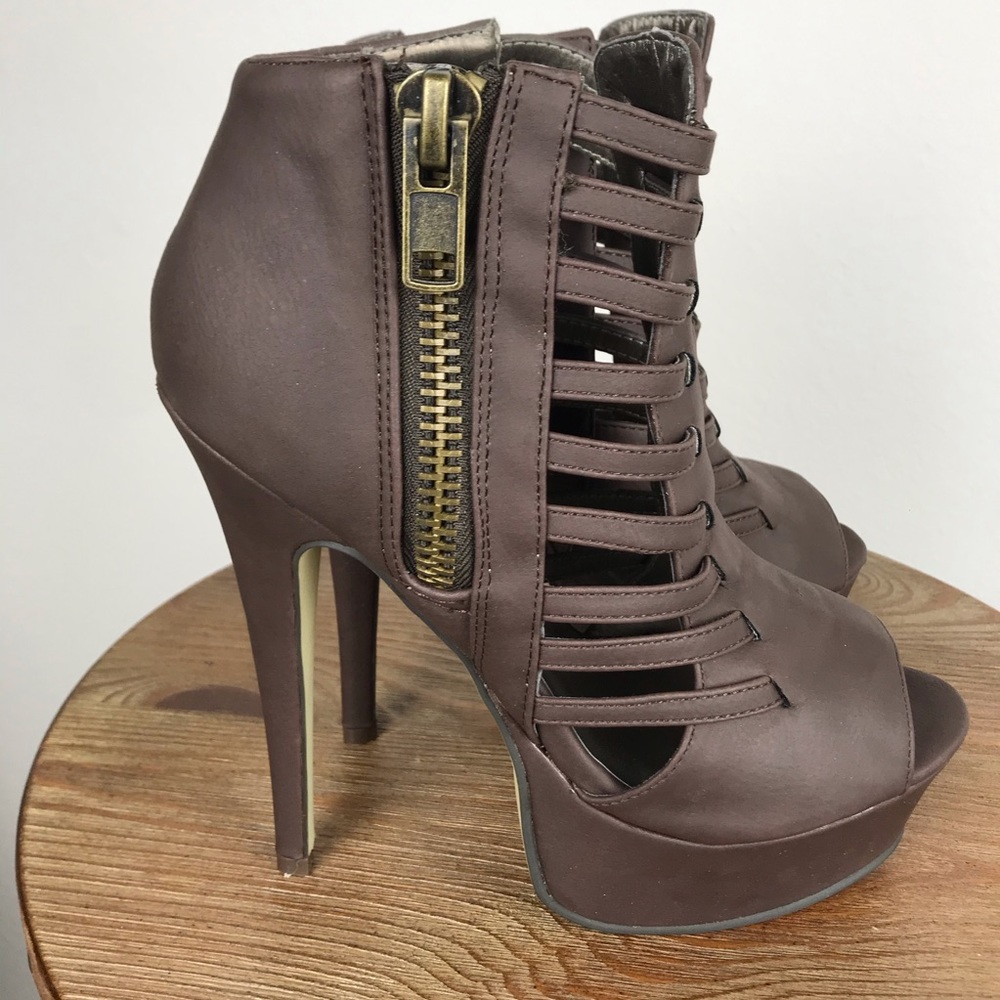 Chocolate Brown Caged High Heel Platform Booties